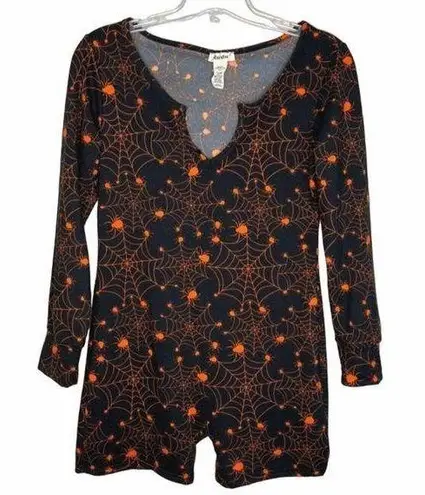 Shosho Pajamas Womens XLarge Black Orange One Piece Spiders Spiderweb Halloween