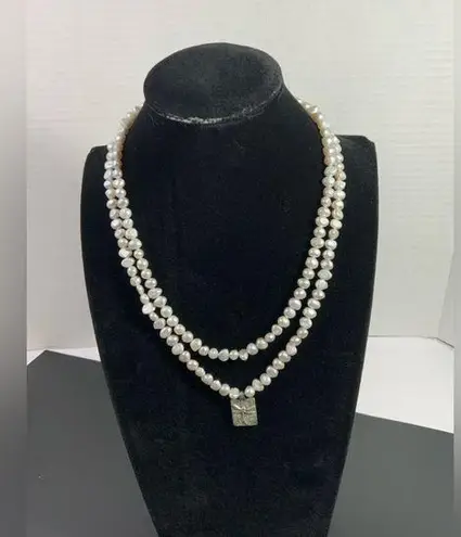 Double strand freshwater pearls necklace Dragonfly necklace w/dragon fly charm Silver