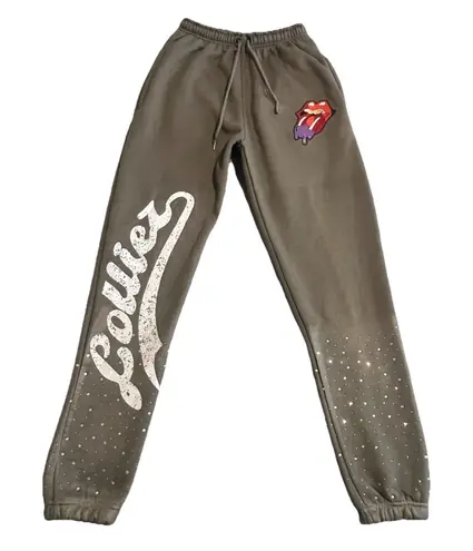 Lolliez Sweatpants Womens L Gray Rhinestone Embellished Graphic Print Pockets Size L