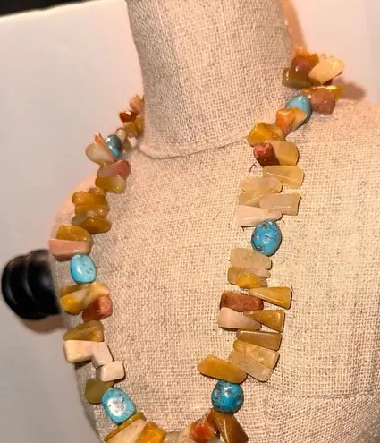 Vintage STERLING SILVER CHUNKY TURQUOISE & AGATE NECKLACE Green