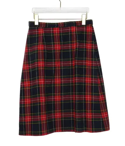 RRRRuss 1970s Vintage Union Made Red Plaid Skirt With Big Safety Pin Waist 30" Size 10