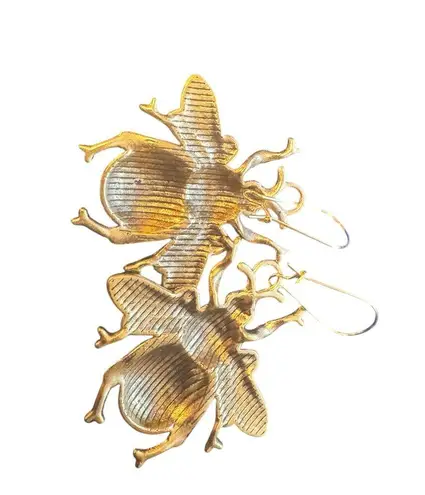 Gold Tone Large Bee Drop Earrings Jewelry Flying Insect Wings