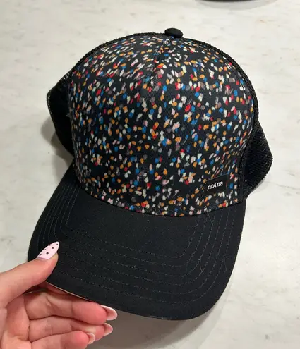 prAna women’s Lower Pines Trucker Hat black alotta dots OS
