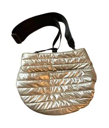 THINK ROYLN Messenger Quilted Metalic Silver Crossbody Bag, Removable Handle