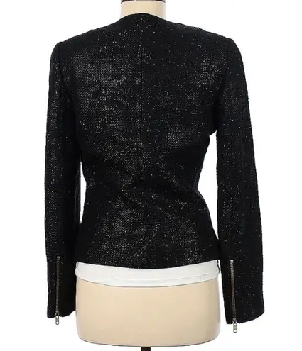 By Malene Birger Tweed Blazer Black Jacket Chic Metallic Gold Flecks Zip Front 8