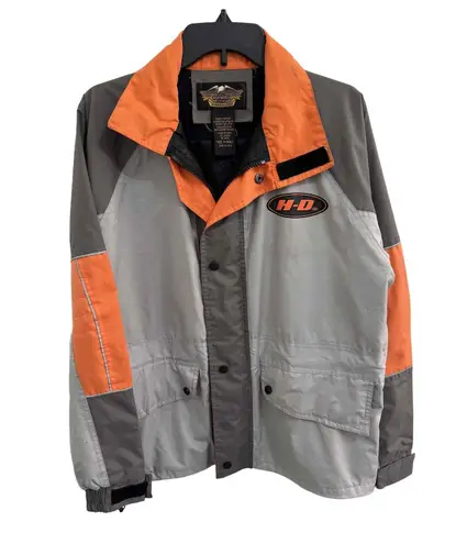 HarleyDavidson Orange Gray HD Logo Snap Button Velcro Tabs Casual Jacket XSmall Size XS