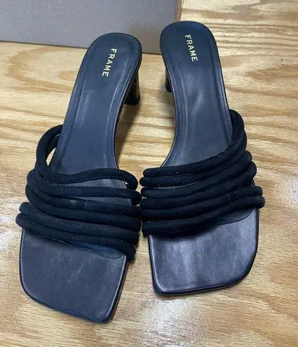 Frame Slide Sandals Women's 7 Black Suede Slip-On Block Heel Formal Open Toe S51