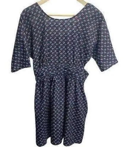 Xhilaration  Women's M Heart Printed 1/2 Sleeve Pocketed Dress Navy Blue Pockets