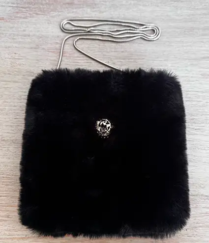 Mayo Chix Y2K Retro Black Faux Fur Crossbody Bag Goth Rave Festival Purse
