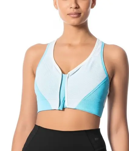 AVA Sports Bra Womens Size S Light Blue White Ribbed Racerback Athletic Workout Size undefined