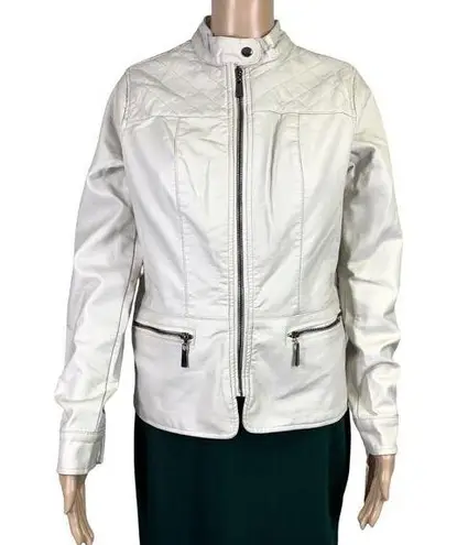 Apt. 9  Womens Jacket Coat Faux Leather Quilted Moto Biker Ivory Small