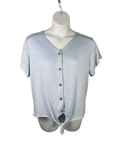 Weatherproof Vintage Light Blue Stretch Button Up Short Sleeve Tie Knot L Top