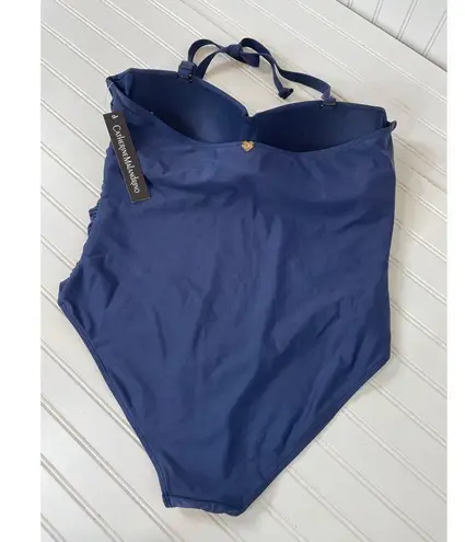 Catherine Malandrino NWT Navy Blue Twisted Ruched Bandeau One Piece Swimsuit 1X