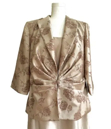 Jessica Howard Evenings Jacket Dress Woman Tan Sequins 2 Piece Midi Size 14W