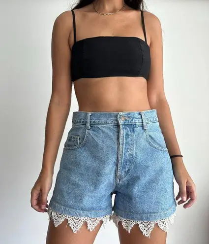 Vintage Denim Shorts with lace trim Waist 31'' USA made Blue