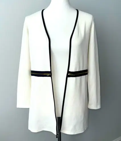 Adrienne White Open Front Lightweight Cardigan Zipper Blazer Women's Small