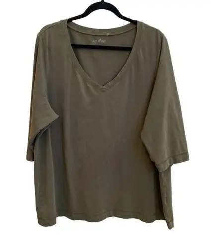 Caslon π« 3/4 Sleeve Stretch Cotton V-Neck, Long Tee, Olive Green, Plus-Size 2X