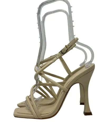 Schutz New Lovi Leather Square Toe Sandals Heels Neutral Cream Tan Size 8