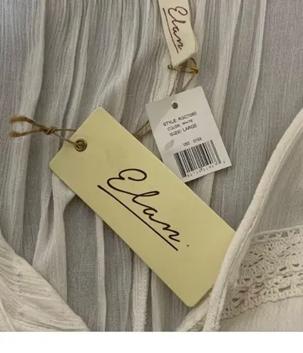 Elan Dolman Slit Sleeve Cut Out Plunge Neck Strappy Lace Up Romper White Large Boho