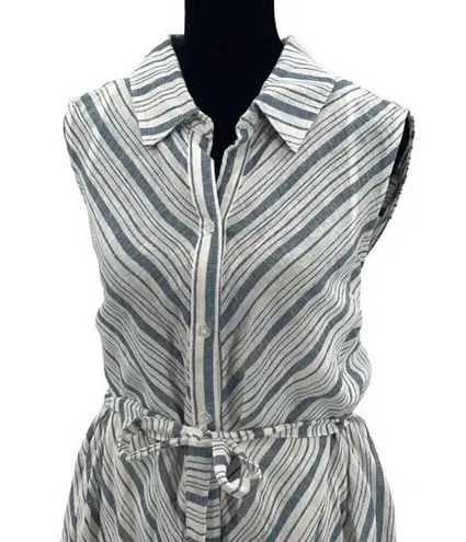 Ava & Viv Womens Striped Linen Blend Button Front Summer Shirt Dress Blue 2X NWO
