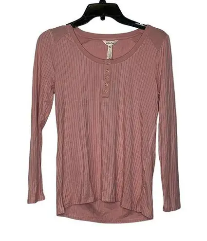 Matilda Jane  Snap Henley T-Shirt Size XS Pink Ribbed‎ Stretch Blend Womens LS