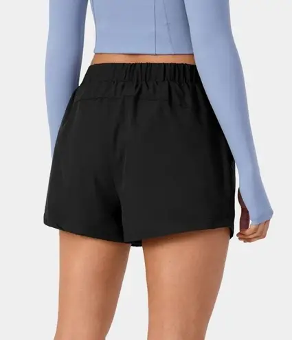 Halara High Waisted Elastic Waistband Drawstring Ruched Pocket Shorts 3" Black S