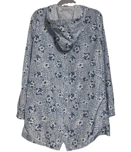 LINDA ANDERSON Rain Jacket Hooded Cinch Waist Leopard Floral Blue EUC Small
