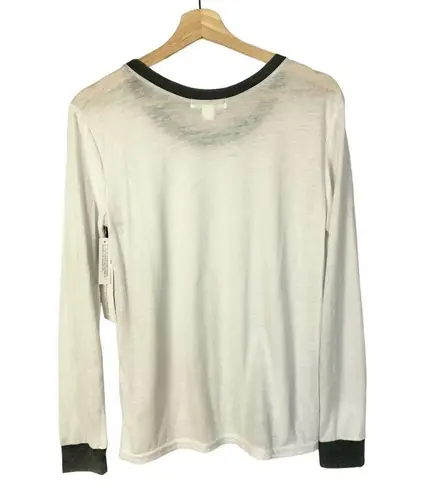 Treasure & Bond White & Gray Trim Long Sleeve T-Shirt XS
