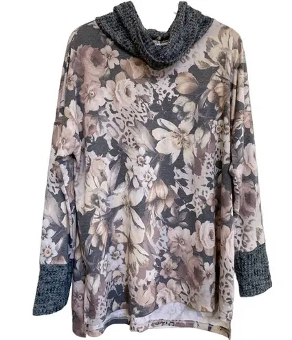 White Birch Waffle Cowl Neck Floral Multi Sweater SZ 1X NWT