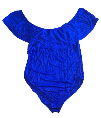 Glitz Ruffled Off The Shoulder Blue Bodysuit Large
