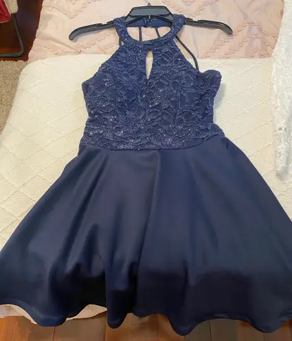 Dillard's Navy Blue Sparkly Semi-Formal Dress