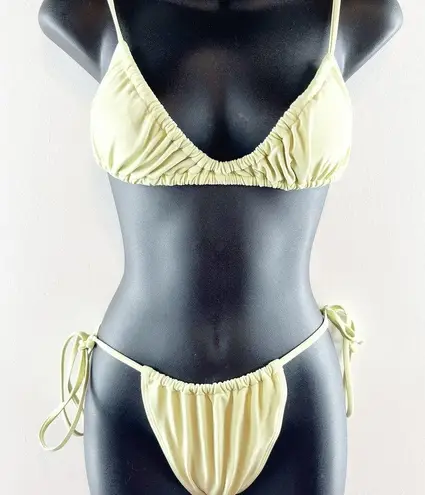 SheIn  Ruched Side Tie String Bikini Two Piece Set Swimsuit Yellow Medium