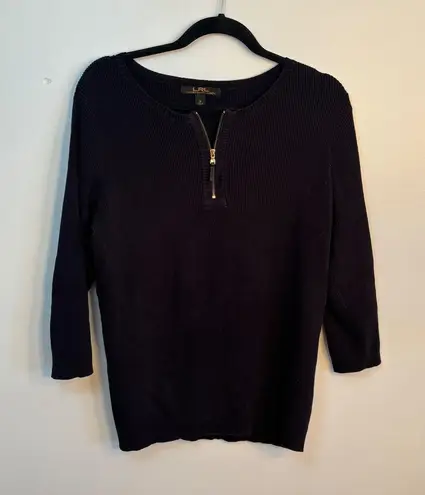 LRL Lauren Ralph Lauren Black Label Ribbed 3/4 Sleeve Quarter Zip Pullover Top Size 1X