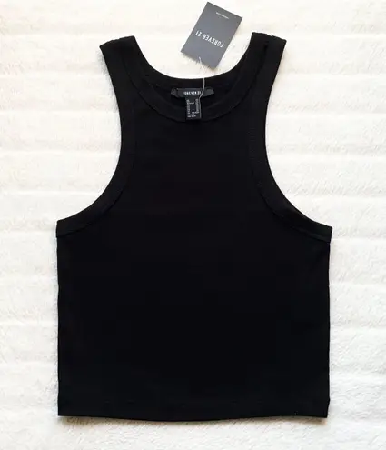 Forever 21 Cropped Ribbed Tank Top in Black