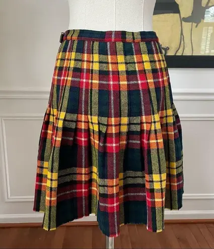 Bermuda Vintage Browns of  Wool Plaid Wrap Pleat Mini Skirt Buckle S