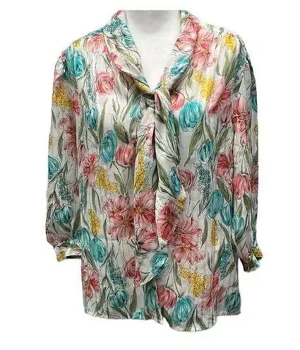 Vintage Floral tie front sheer blouses size 14 White