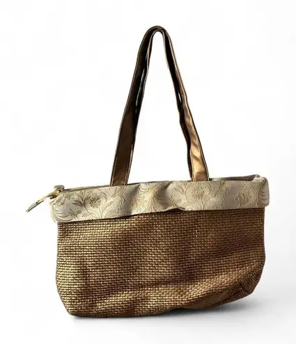 Paola del Lungo Firenze Italy Gold Woven Tote Bag