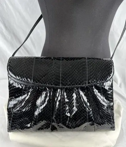 Vintage Jacomo of Paris Crossbody Clutch Purse Black Patent Snakeskin Leather