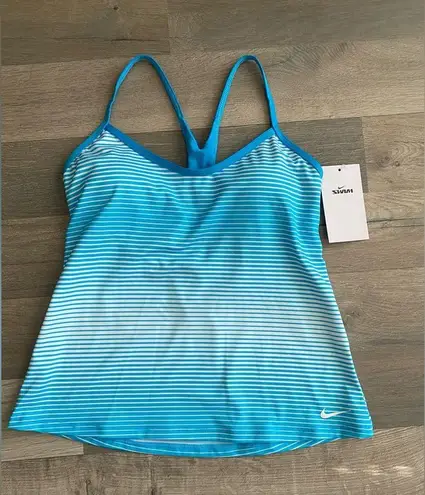 Nike Swim Stripe Tankini Top Racer Back XSmall Bright Blue White Stripes NEW