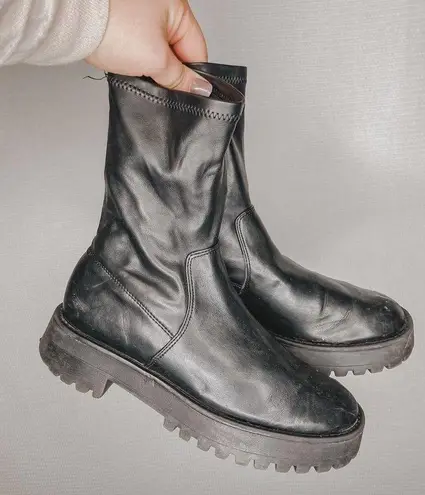 Stradivarius | Black Platform Heeled Boots 38