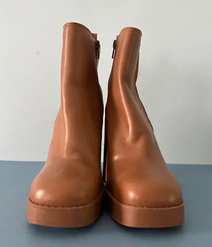 Gianni Bini Ah-Mazed Caramel Brown Leather Block Heel Platform Chelsea Boots