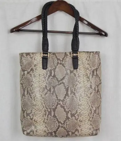Margot Snake Textured Leather Tote Style Purse. Tan