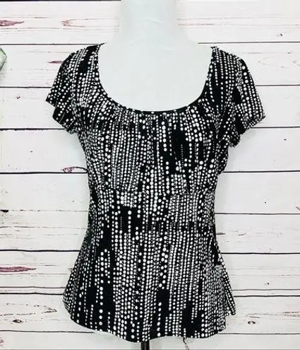 Briggs New York Stretch Cap Sleeve Ruffled Blouse Top Size Medium