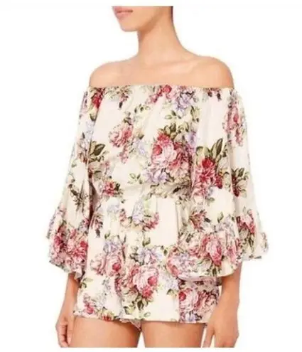 LPA Romper Multicolor Floral Linen Blend Off The Shoulder Casual Sz Small