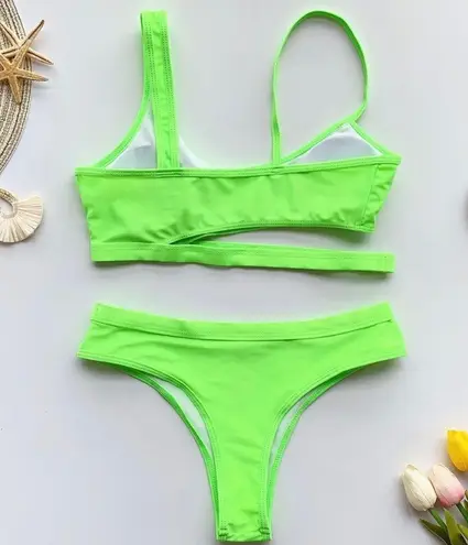 Boutique Asymmetrical cutout cheeky bikini set green