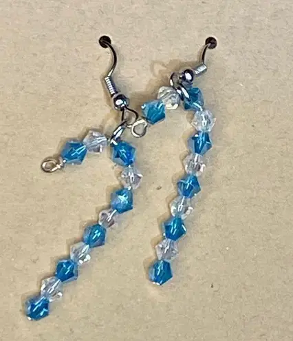 Blue & Clear Crystal Candy Cane Earrings