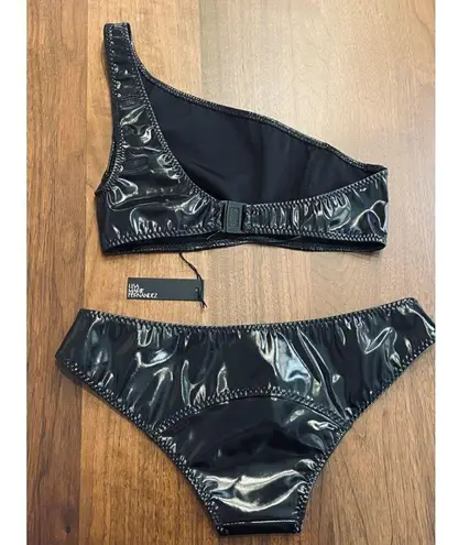 Lisa Marie Fernandez Arden Metallic PVC Bikini Set Black 0 Xsmall New Womens Size XS