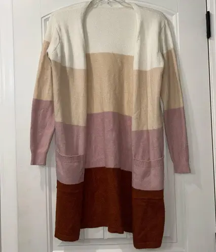 Colorblock Open Front Cardigan Sweater Women’s Small Pink