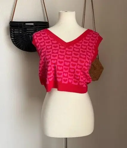 Mittoshop  Checkered Heart Button Down Red Vest, Size Small - Image 1