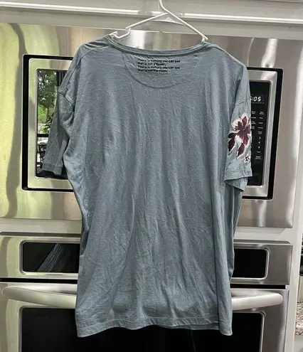 Valentino Hibiscus Floral Appliqué Stone Blue Tshirt Women’s Large